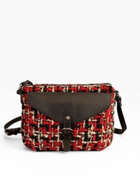 Patricia Nash Avellino Crossbody Purse in Red Boucle Tweed & Leather